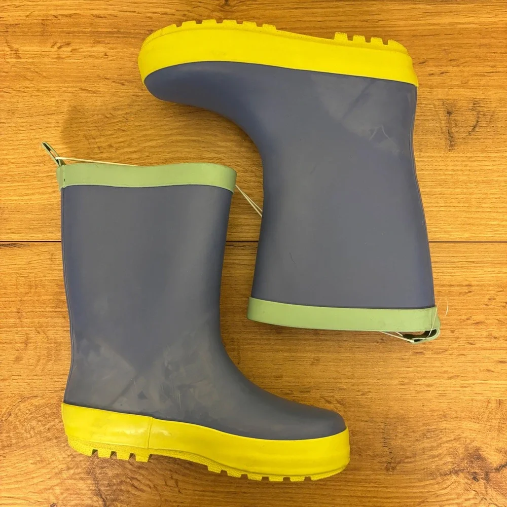 HARPER CANYON Audra Rain Boots Blue Green Kids‎ Size 11 Rubber Lug Sole Pull On